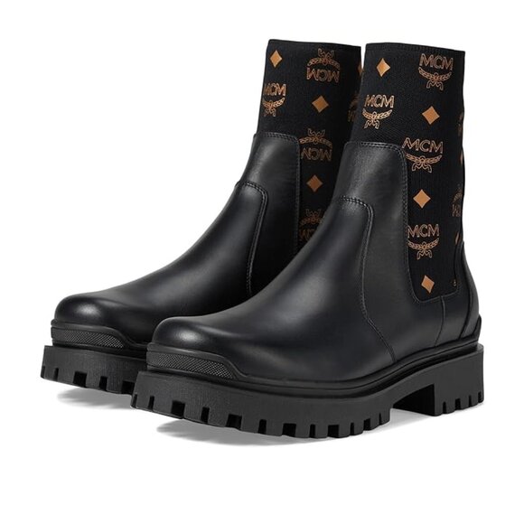 MCM Men's Col VST MN Knit Ankle Boots, Black/Cognac, 11M - Picture 1 of 1